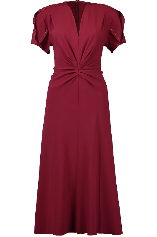 Gathered Waist Midi Dress - Oxblood