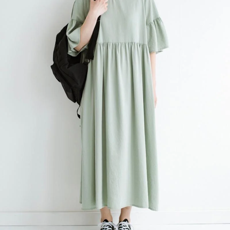 Women's Short-Sleeved Cotton Linen Dress