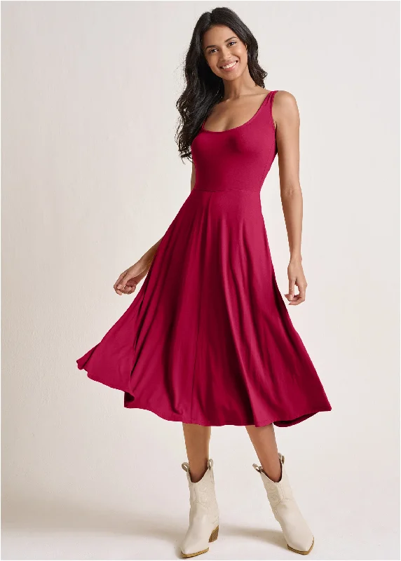 Midi Dress With Pockets - Red