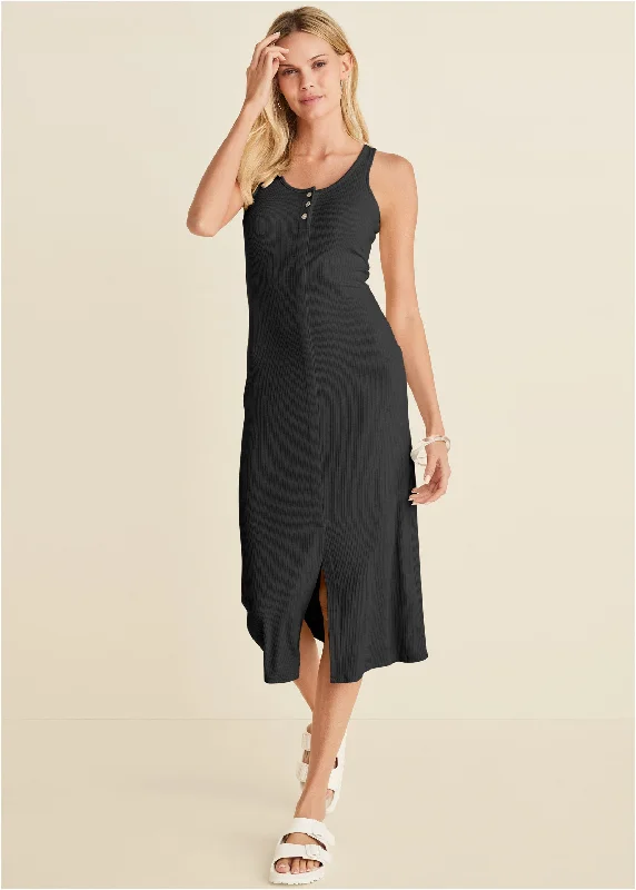 Henley Midi Dress - Black