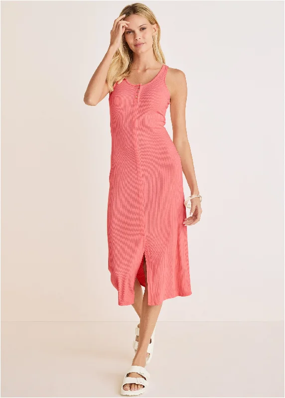 Henley Midi Dress - Coral