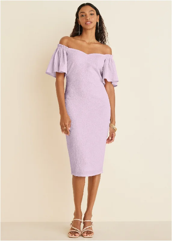 Fluted Satin Midi Dress - Lilac