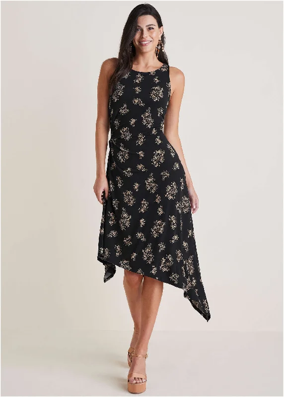 Tie Side Midi Dress - Tossed Wildflowers