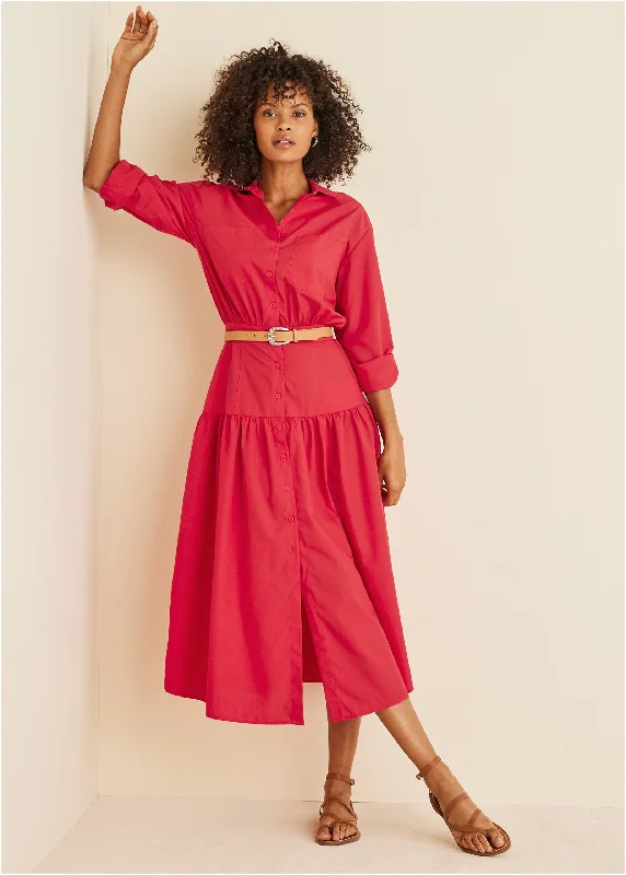 Collared Midi Dress - Red