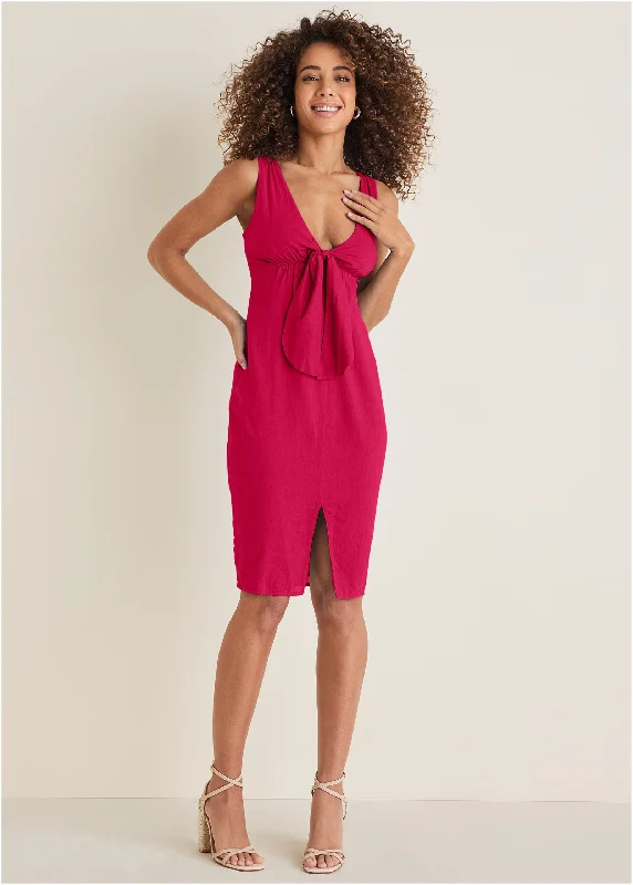 Tie Front Midi Dress - Barberry