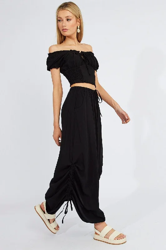 Black Maxi Skirt Side Ruched