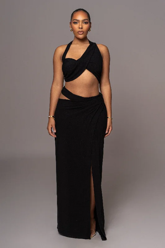 Black New Age Two Piece Skirt Set