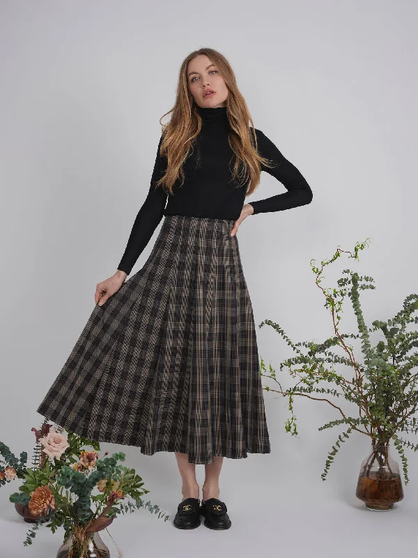 Midi Blk/Taupe Midi Plaid Skirt WB4CM1045SM