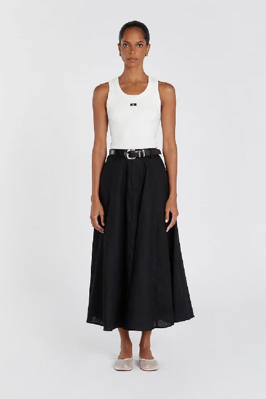 SOFIA BLACK LINEN MIDI SKIRT