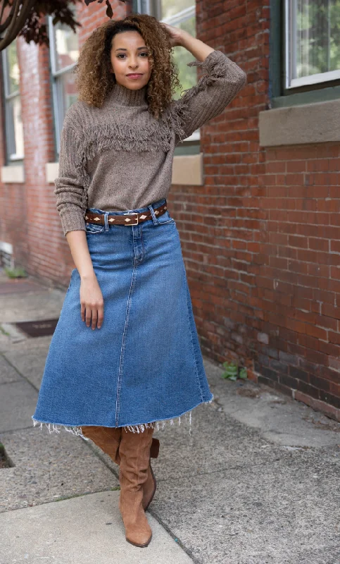 MOTHER DENIM THE CIRCLE MIDI FRAY SKIRT