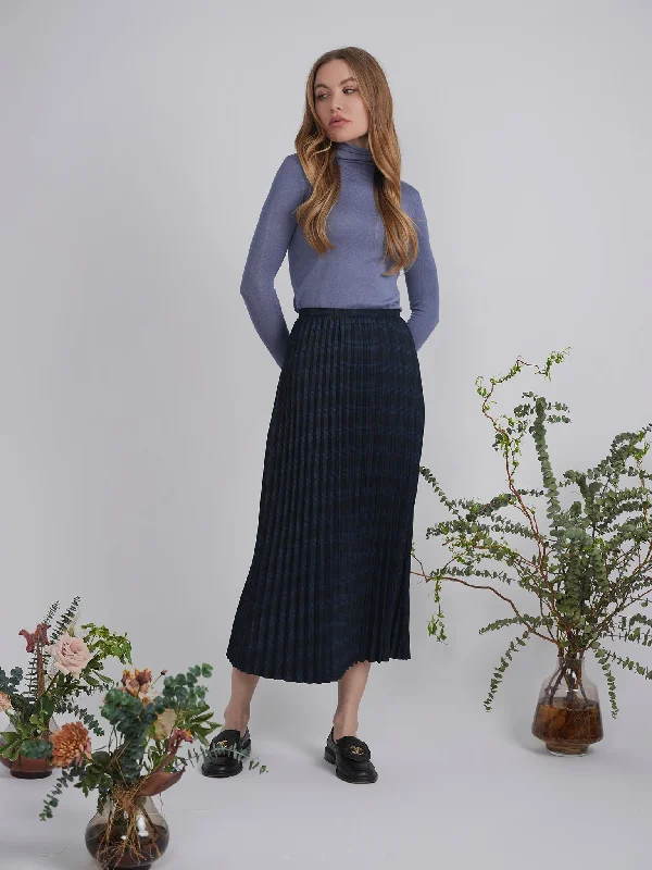 Vivid Blk Plaid Accoridion Pleated Midi Skirt WB4CM1120SM